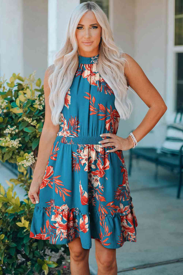 Floral Smocked Waist Sleeveless Dress -BazaarBey - www.shopbazaarbey.com