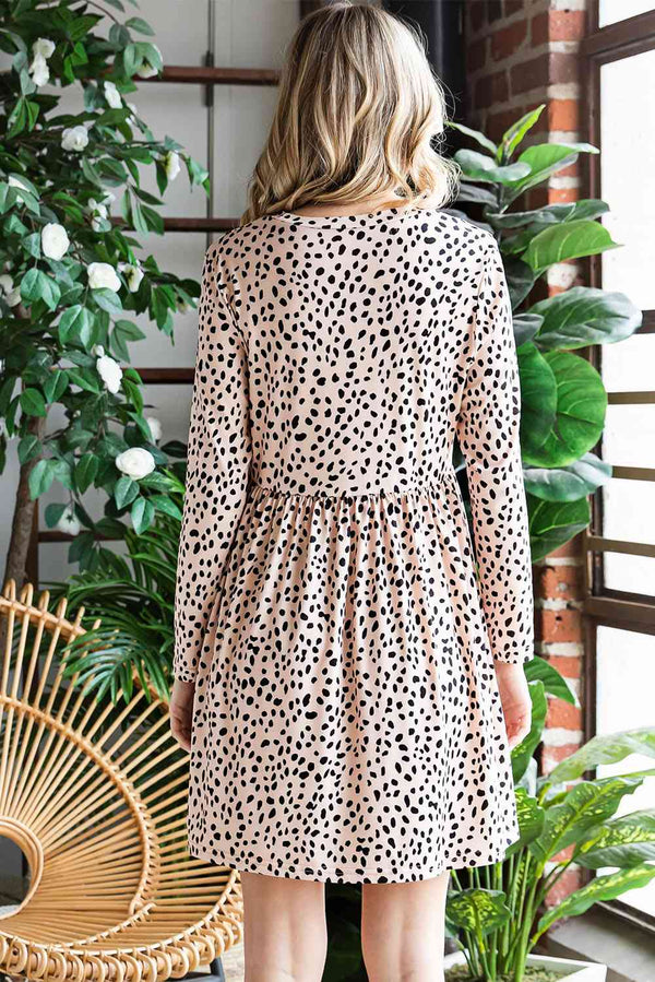 Printed Round Neck Long Sleeve Dress -BazaarBey - www.shopbazaarbey.com