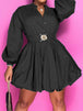Notched Button Up Balloon Sleeves Dress -BazaarBey - www.shopbazaarbey.com