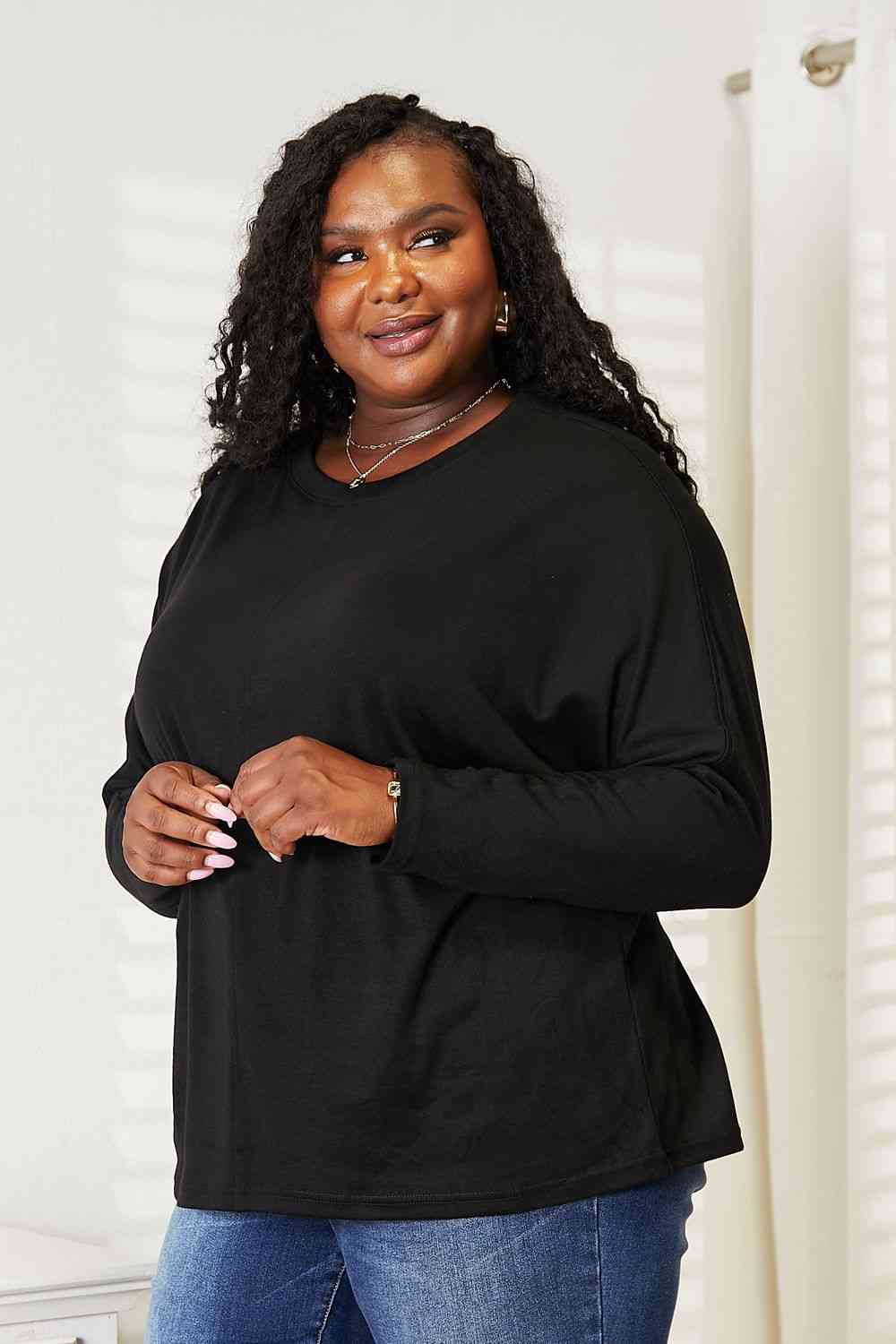  Seam Detail Round Neck Long Sleeve Top Trendsi