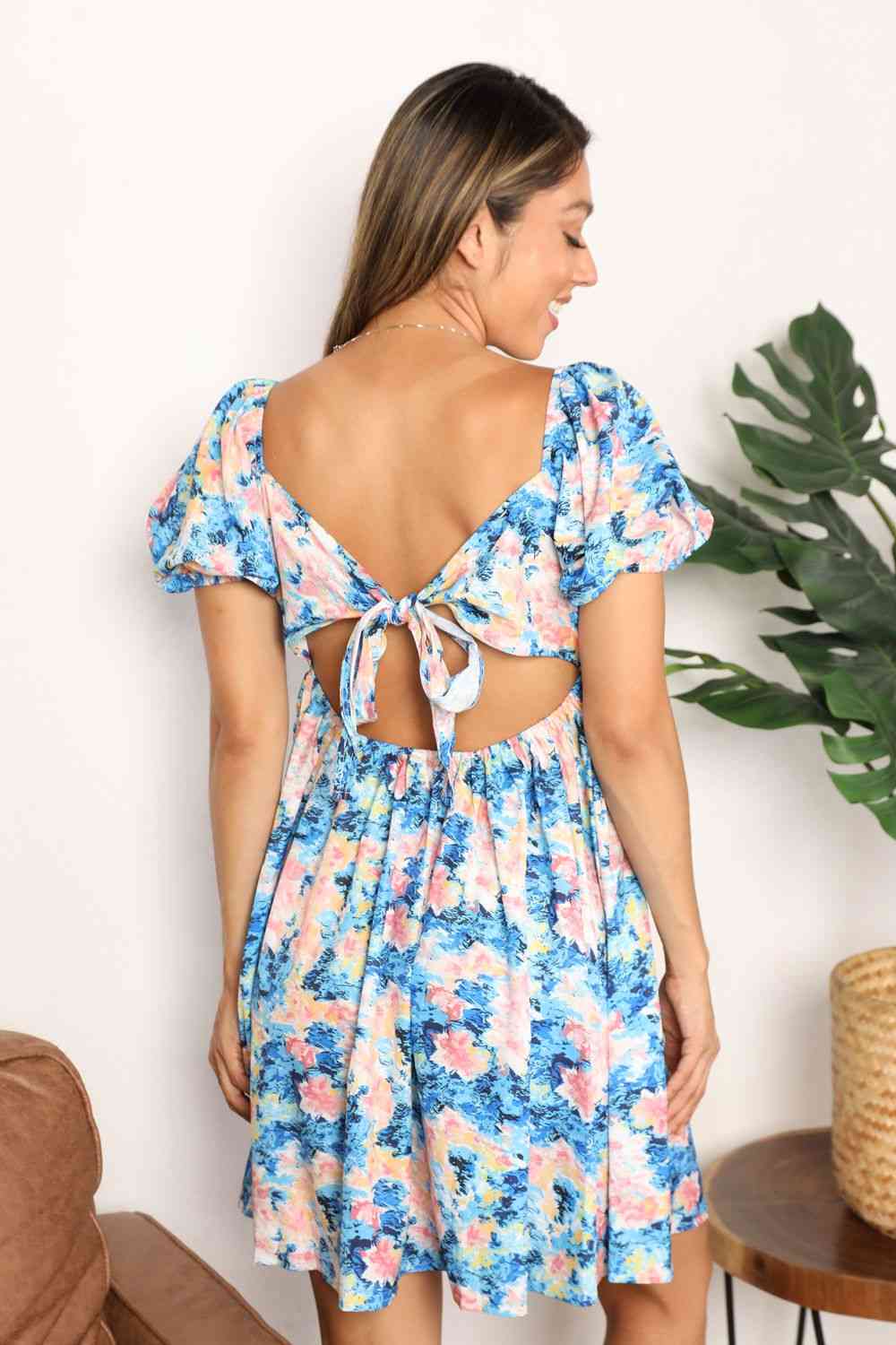  Floral Square Neck Puff Sleeve Dress -BazaarBey - www.shopbazaarbey.com
