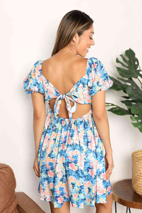  Floral Square Neck Puff Sleeve Dress -BazaarBey - www.shopbazaarbey.com