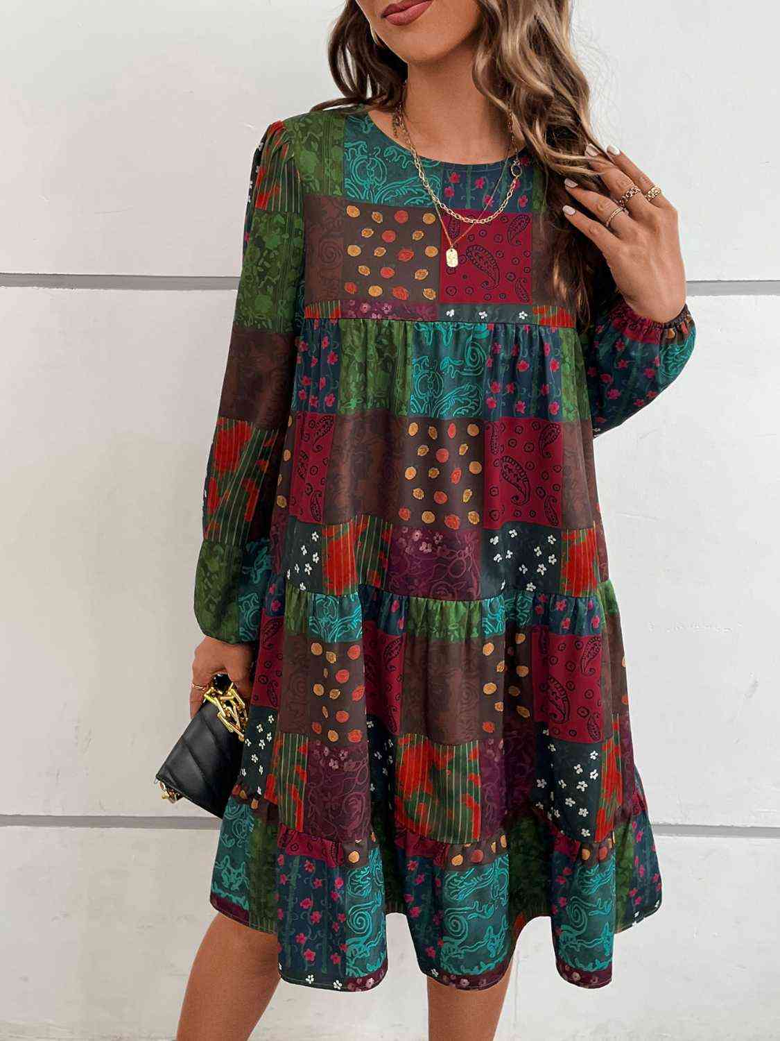  Round Neck Long Sleeve Dress -BazaarBey - www.shopbazaarbey.com