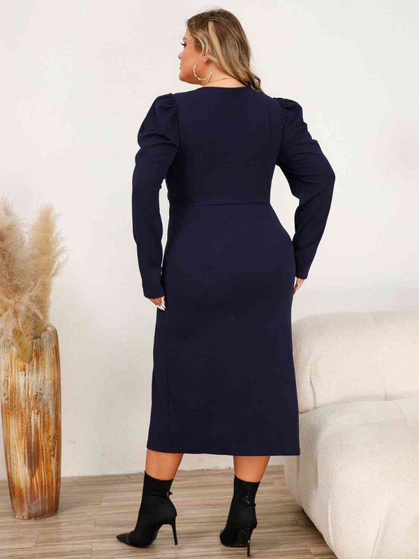 Plus Size Sweetheart Neck Split Midi Dress -BazaarBey - www.shopbazaarbey.com