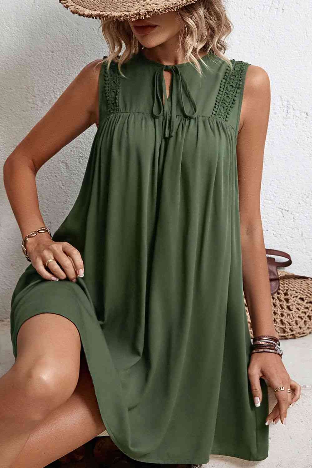 Tied Crochet Detail Cutout Dress -BazaarBey - www.shopbazaarbey.com