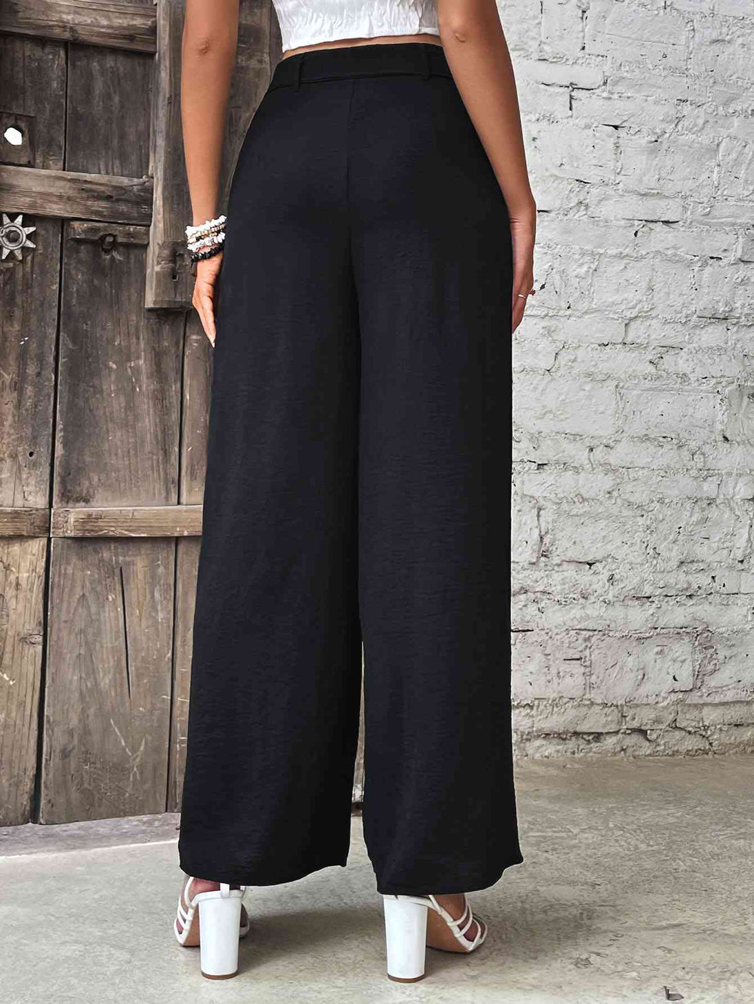 Ruched High Waist Wide Leg Pants Bazaarbey