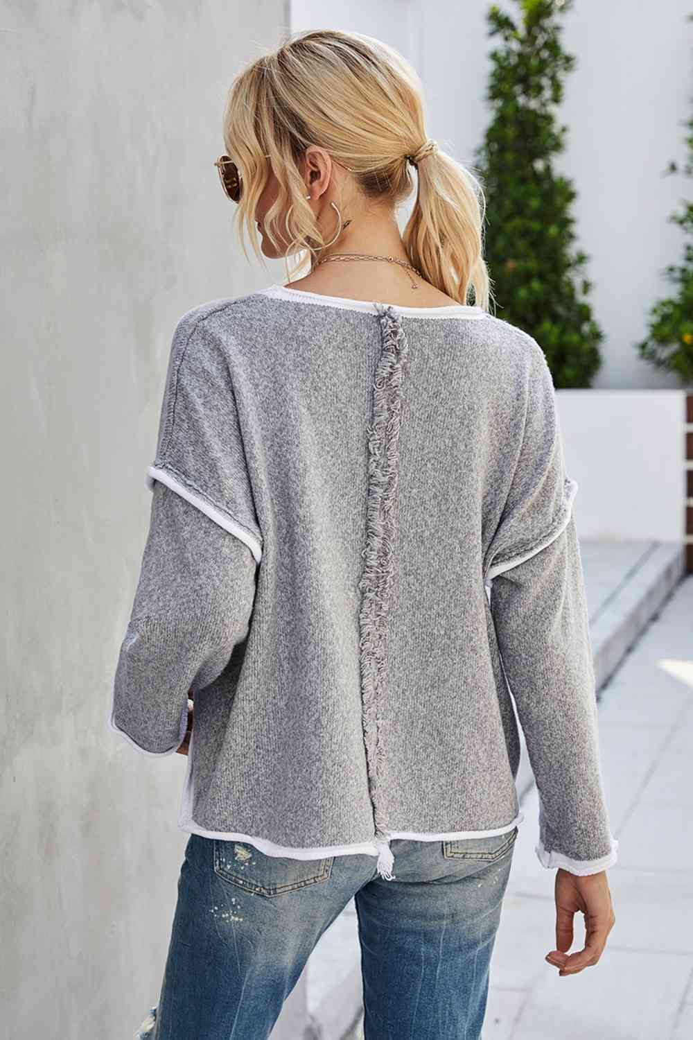 Round Neck Dropped Shoulder Sweater Bazaarbey