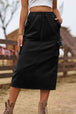 Drawstring Waist Slit Denim Skirt Bazaarbey