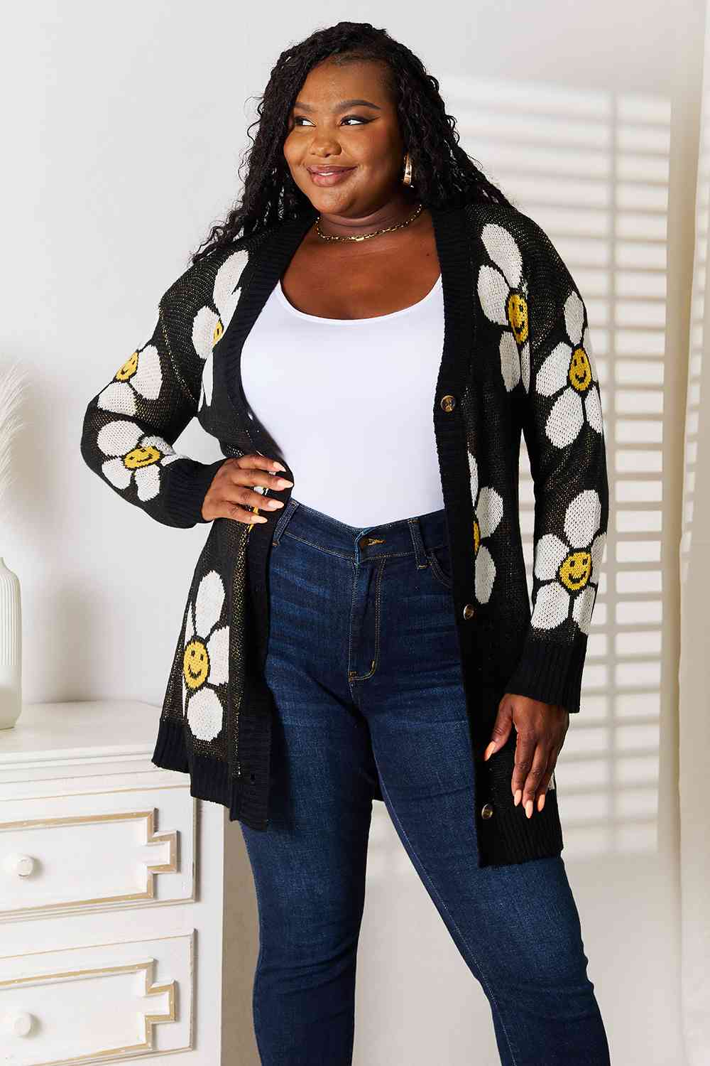  Floral Button Down Longline Cardigan Bazaarbey