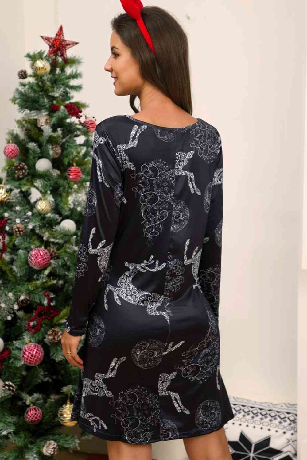 Full Size Christmas Long Sleeve Dress -BazaarBey - www.shopbazaarbey.com