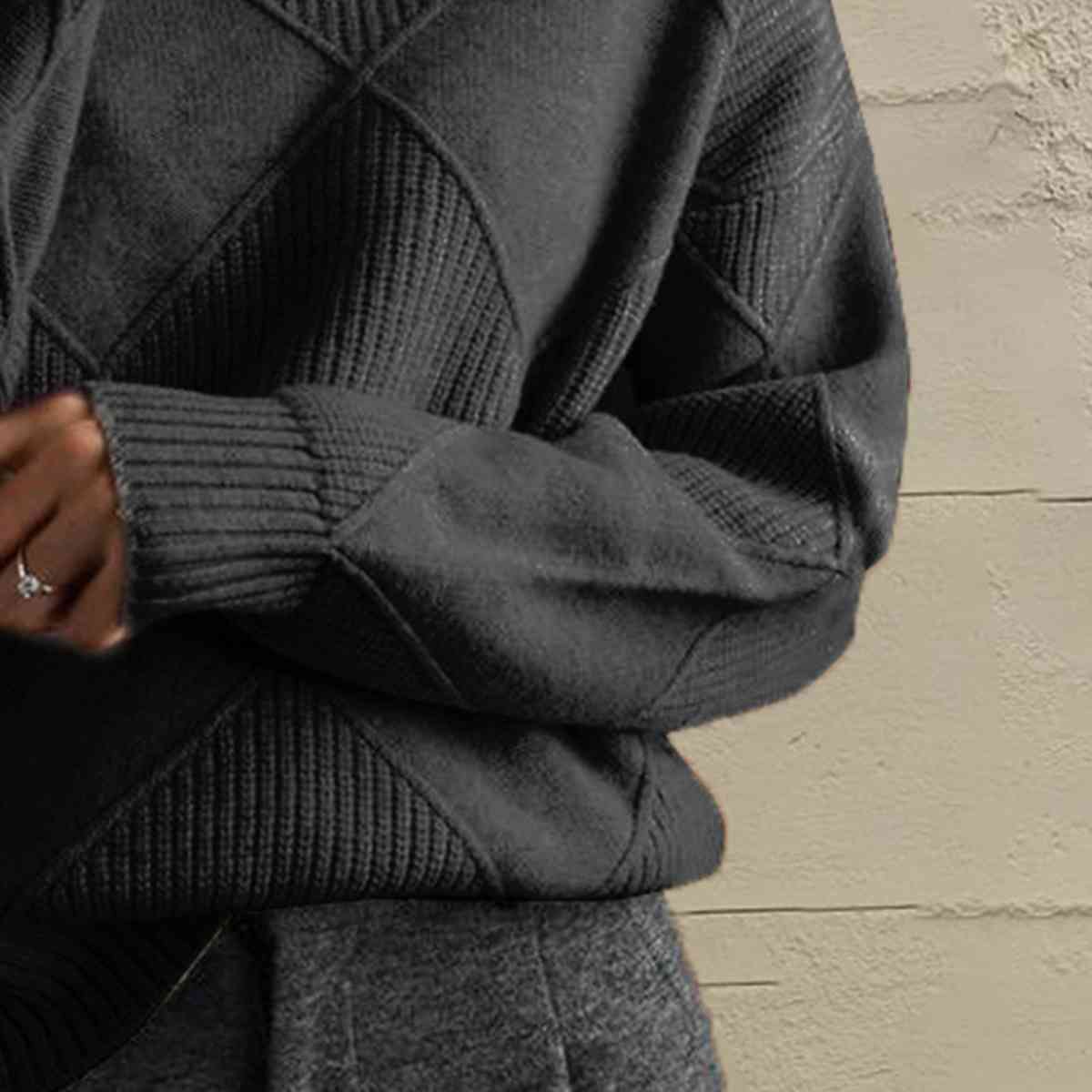Geometric Turtleneck Long Sleeve Sweater Bazaarbey