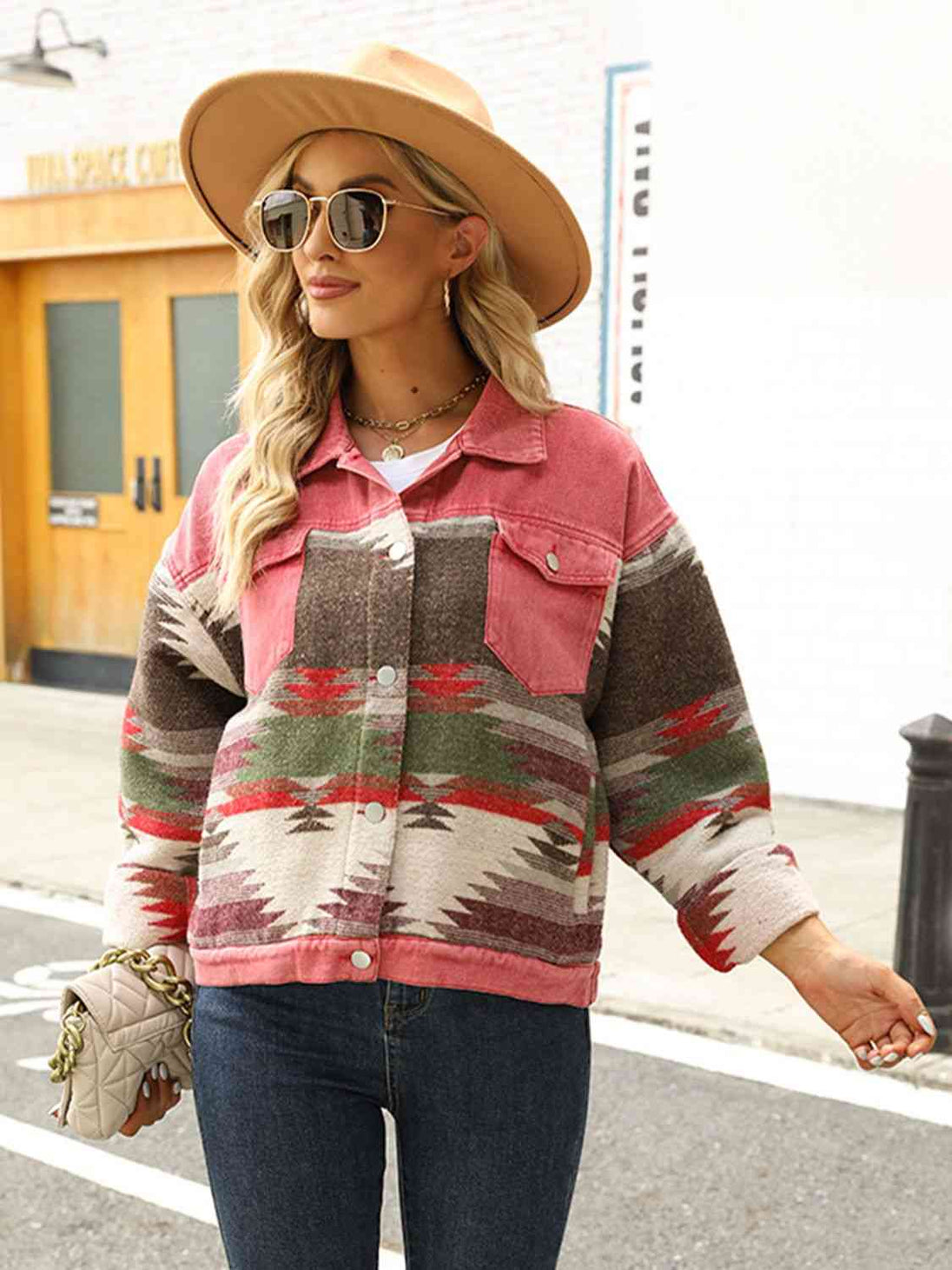 Printed Dropped Shoulder Long Sleeve Denim Jacket Bazaarbey