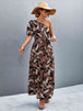 Printed Tie Waist One Shoulder Maxi Dress Bazaarbey