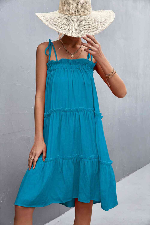 Tie-Shoulder Frill Trim Sleeveless Dress -BazaarBey - www.shopbazaarbey.com