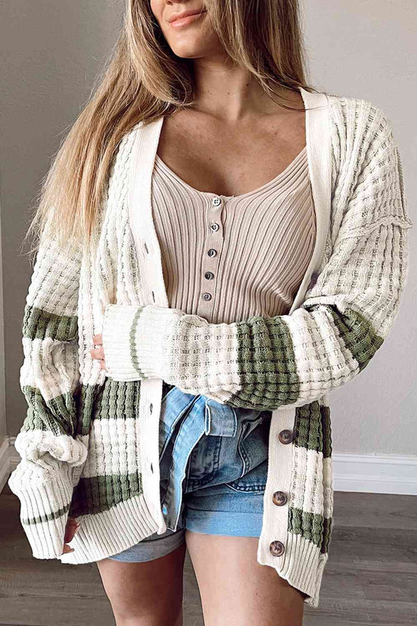 BazaarBey Striped Button Down Cardigan Bazaarbey