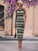 Striped Round Neck Sleeveless Midi Cover Up Dress Bazaarbey