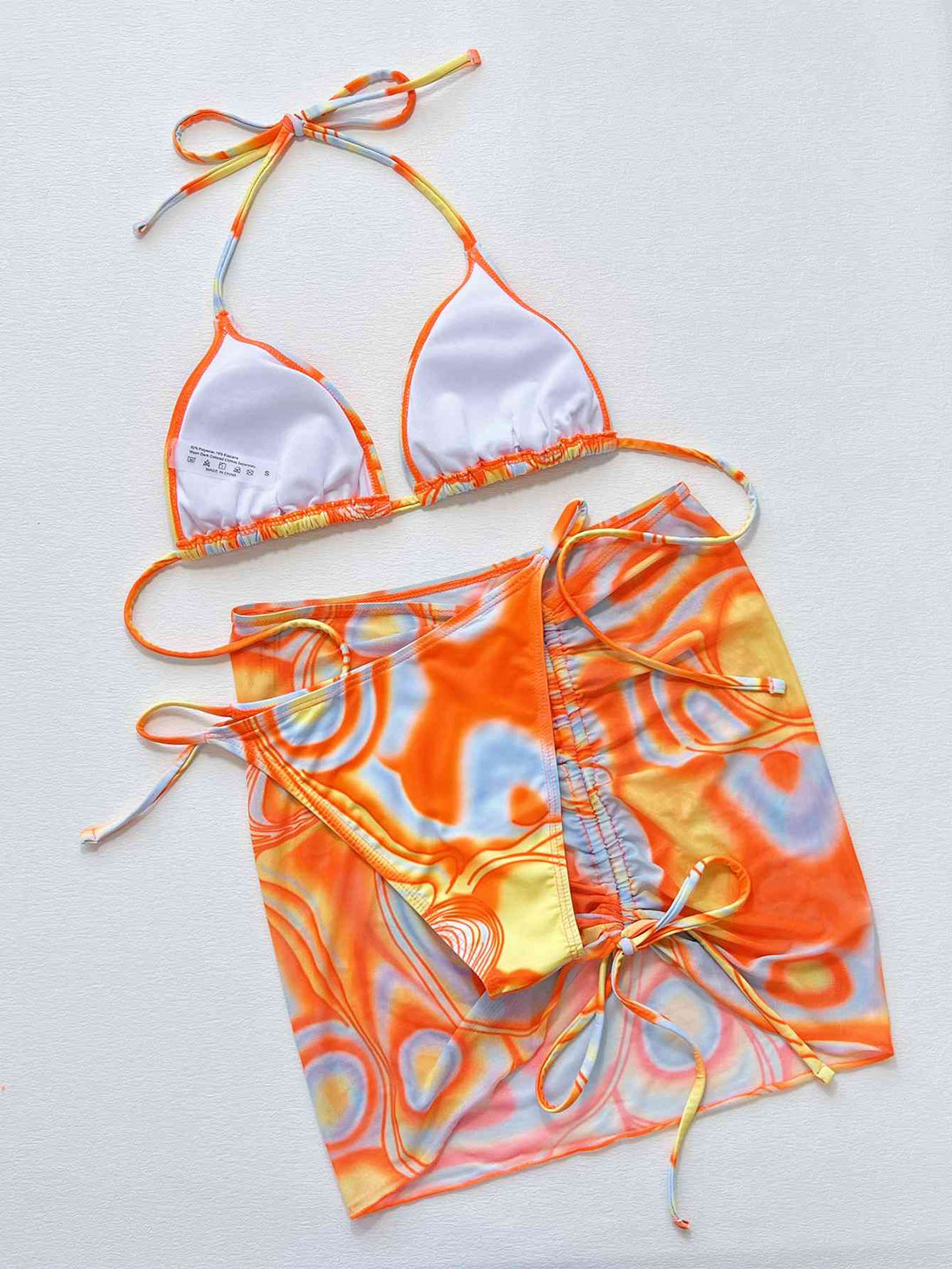 Multicolored Drawstring Ruched Three-Piece Swim Set Trendsi