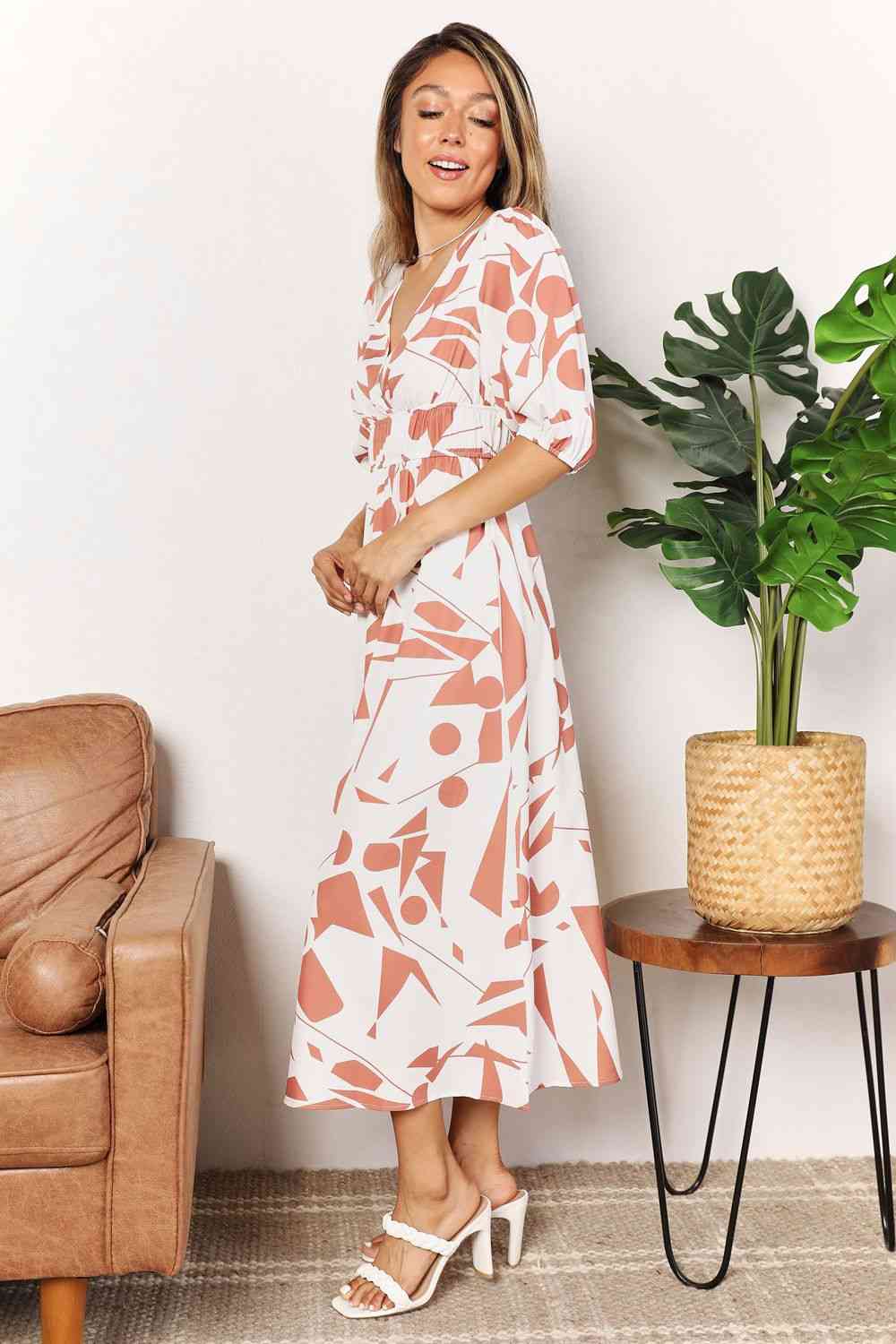  Printed  Balloon Sleeve Dress -BazaarBey - www.shopbazaarbey.com
