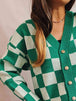 Checkered Open Front Button Up Cardigan Bazaarbey