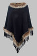 Faux Fur Trim Fringed Poncho Bazaarbey