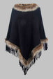 Faux Fur Trim Fringed Poncho Bazaarbey