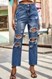 Distressed Buttoned Jeans with Pockets Trendsi