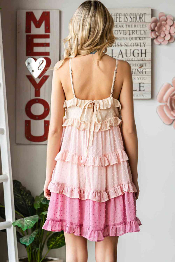 Color Block  Ruffled Tiered Spaghetti Strap Dress -BazaarBey - www.shopbazaarbey.com