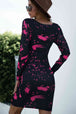 Printed Boat Neck Long Sleeve Dress -BazaarBey - www.shopbazaarbey.com