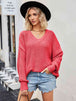 V-Neck Ribbed Dropped Shoulder Knit Top Trendsi