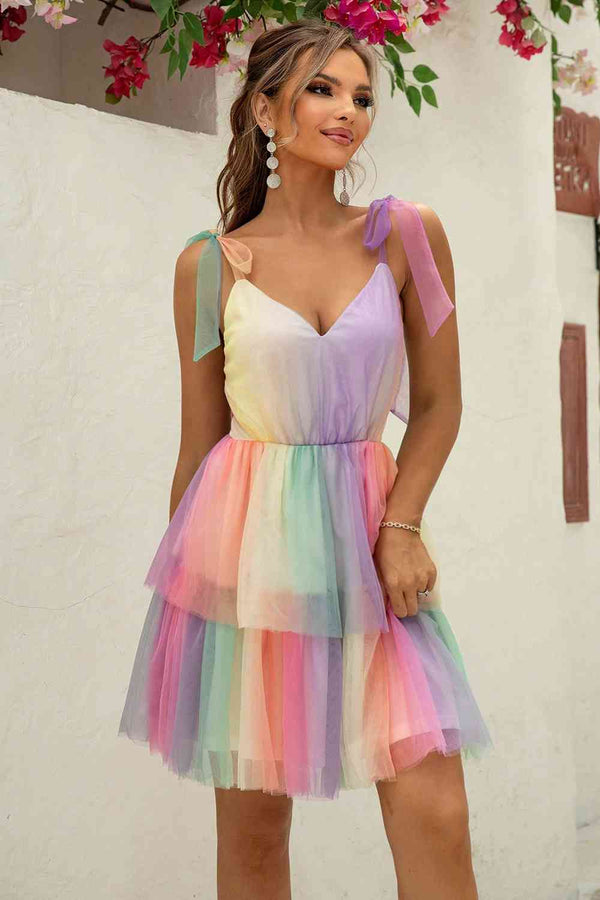 Gradient Tie-Shoulder Layered Dress -BazaarBey - www.shopbazaarbey.com