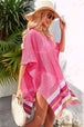 Rainbow Stripe Openwork Slit Cover-Up Bazaarbey