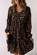 Leopard V-Neck Balloon Sleeve Tiered Dress -BazaarBey - www.shopbazaarbey.com