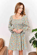  Floral Smocked Flounce Sleeve Square Neck Dress -BazaarBey - www.shopbazaarbey.com