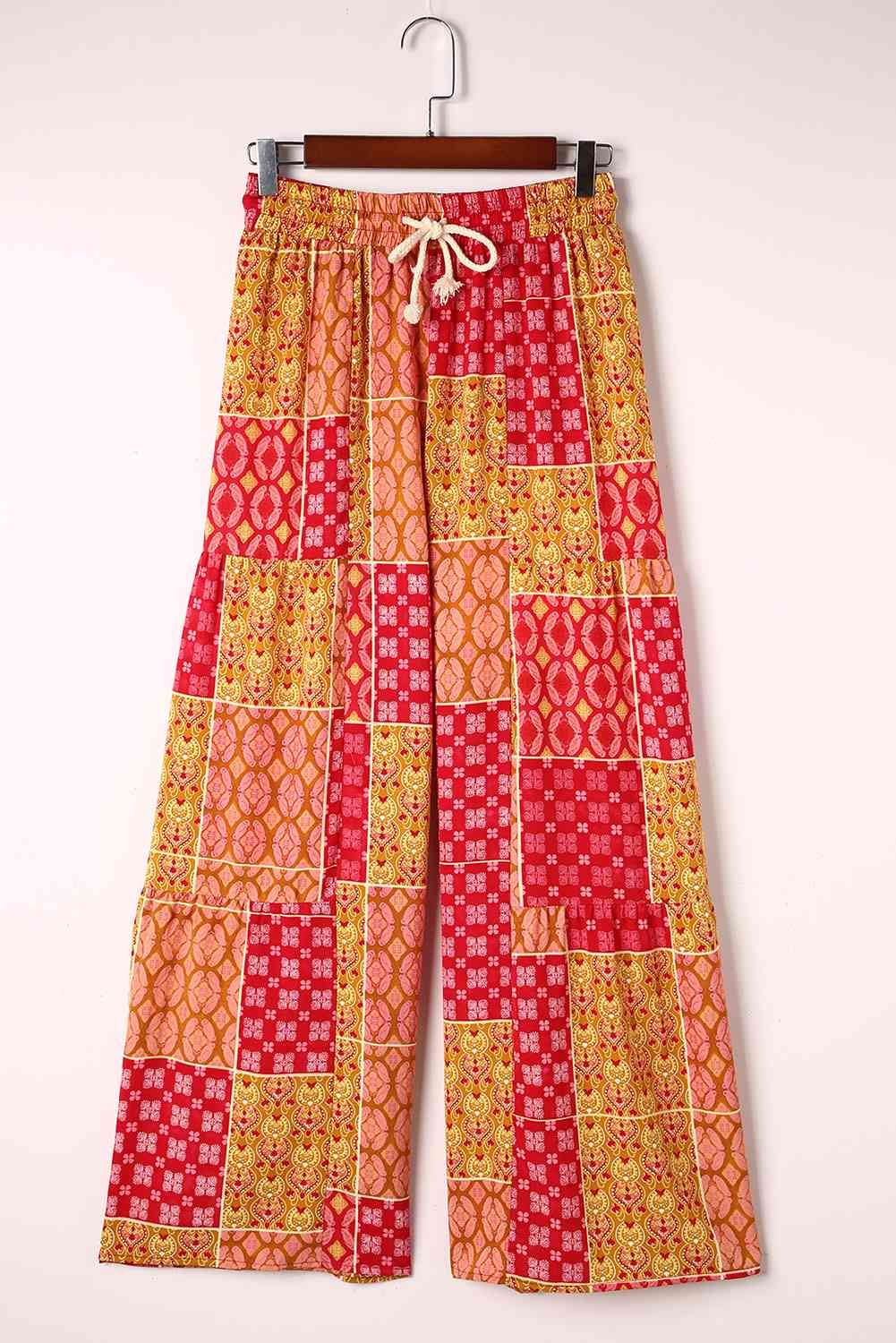 Bohemian Patchwork Drawstring Wide Leg Pants Bazaarbey