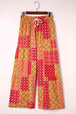 Bohemian Patchwork Drawstring Wide Leg Pants Bazaarbey