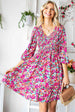 Floral Smocked V-Neck Flounce Sleeve Dress -BazaarBey - www.shopbazaarbey.com