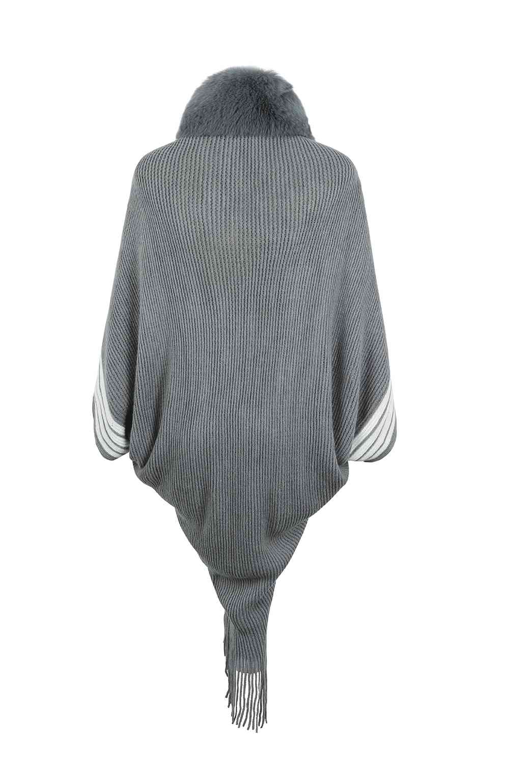 Striped Fringe Detail Long Sleeve Poncho Bazaarbey