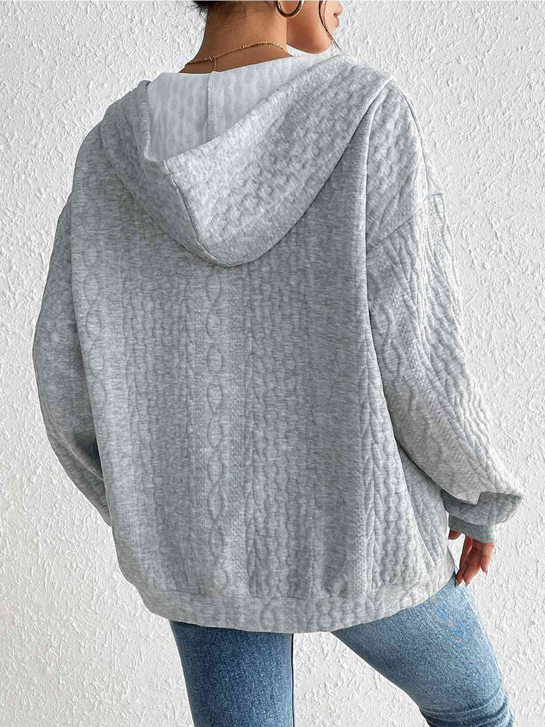 Zip Up Drawstring Long Sleeve Hoodie with Pockets Trendsi