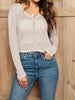 V-Neck Long Sleeve Buttoned Knit Top Trendsi