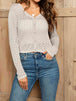 V-Neck Long Sleeve Buttoned Knit Top Trendsi