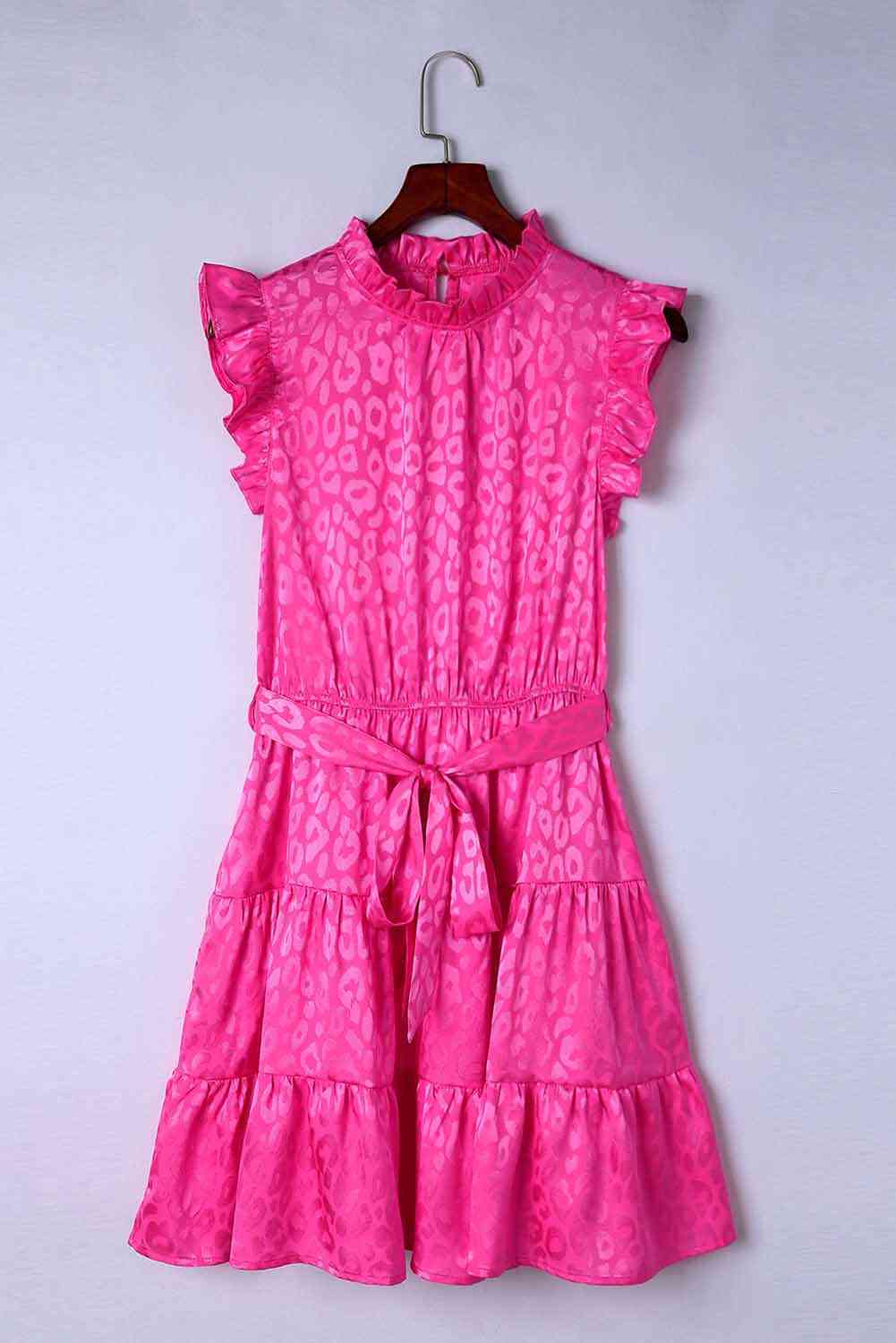 Leopard Tie Belt Tiered Dress -BazaarBey - www.shopbazaarbey.com