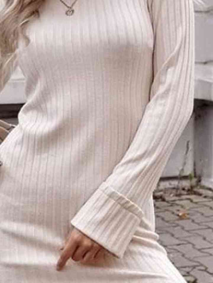 Ribbed Round Neck Long Sleeve Dress -BazaarBey - www.shopbazaarbey.com