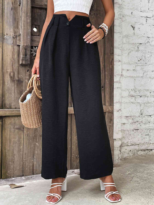 Ruched High Waist Straight Leg Pants Bazaarbey