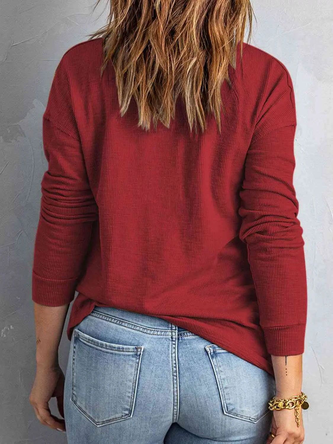 Collared Neck Half Button Top Trendsi