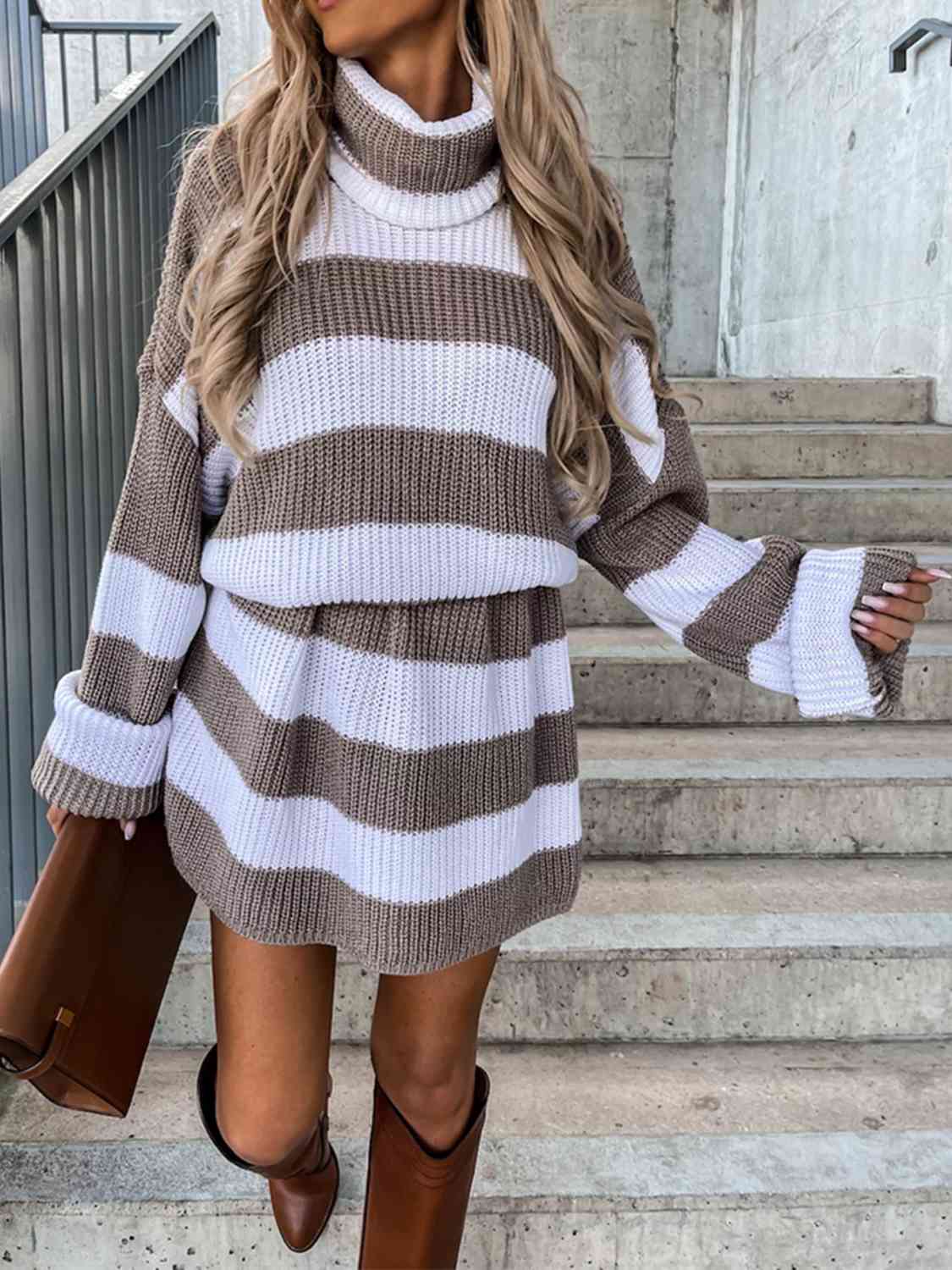 Striped Turtleneck Sweater Dress -BazaarBey - www.shopbazaarbey.com