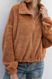 Drawstring Hem Zip Up Teddy Jacket Trendsi
