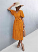 Printed V-Neck Flutter Sleeve Belted Dress -BazaarBey - www.shopbazaarbey.com