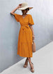 Printed V-Neck Flutter Sleeve Belted Dress -BazaarBey - www.shopbazaarbey.com