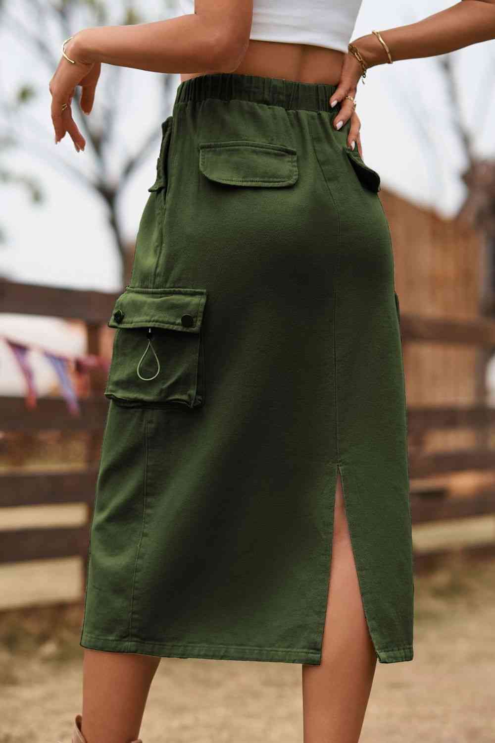 Drawstring Waist Slit Denim Skirt Bazaarbey