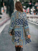 Printed Tie Front Flounce Sleeve Dress -BazaarBey - www.shopbazaarbey.com